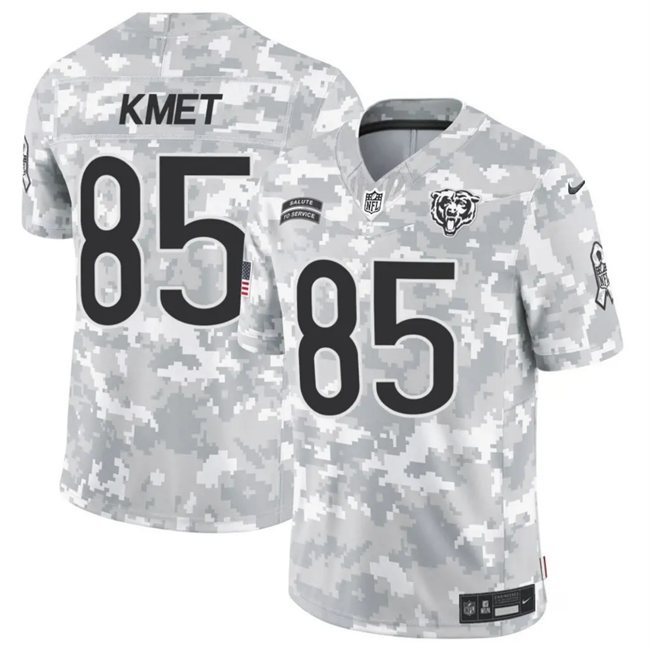 Men's Chicago Bears #85 Cole Kmet 2024 F.U.S.E Arctic Camo Salute to Service Limited Football Stitched Jersey